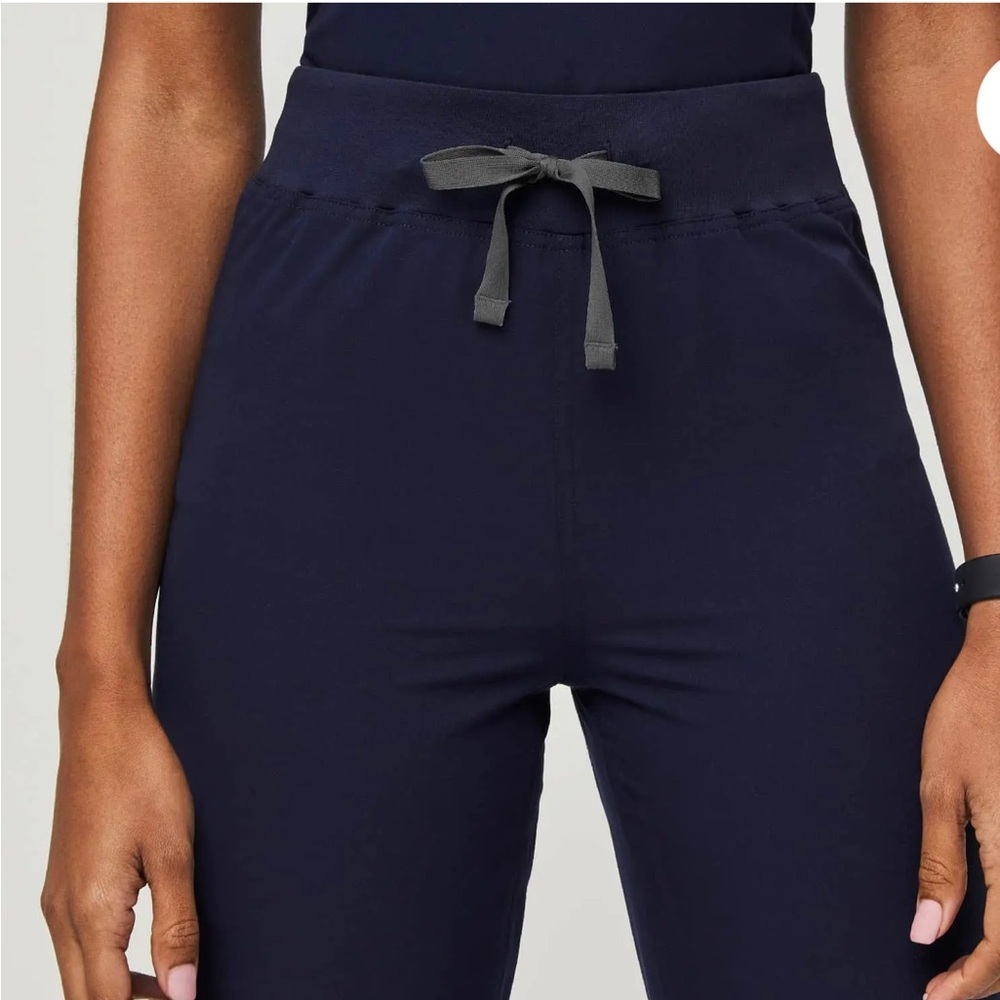 Figs Livingston High-Waisted Navy Track Pants with Drawstring - Picture 4 of 6